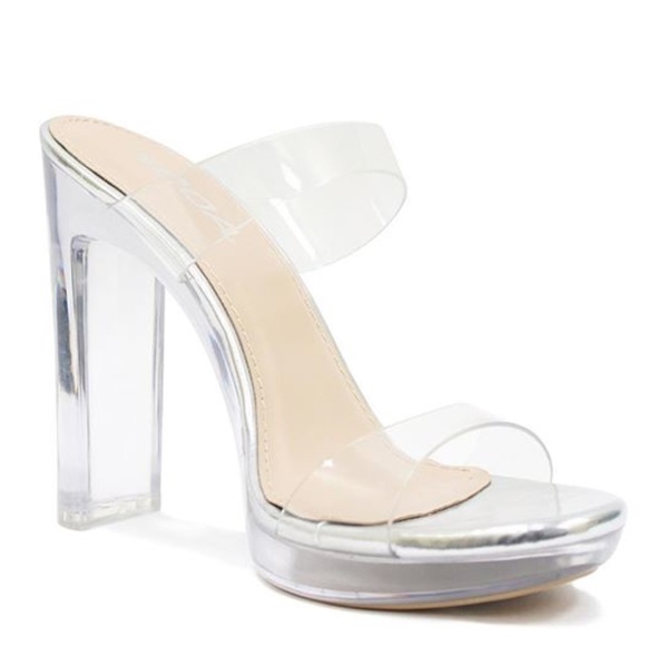 clear mule heels size 11